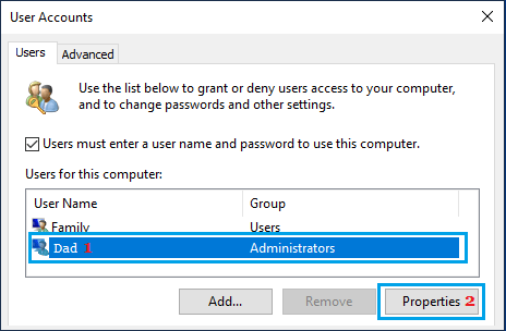 Open Admin Account Properties