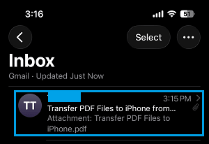 Open Email Message on iPhone