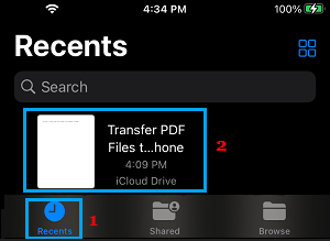 Recently Transferred File on iCloud