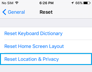 Reset Location & Privacy Option on iPhone