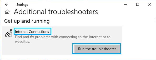 Run Internet Connections Troubleshooter Option in Windows 10