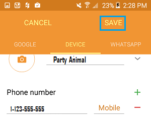 Save Contact Android Phone