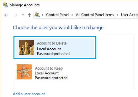 Select User Account to Delete