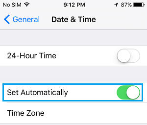 Set Date and Time Automatically Option on iPhone