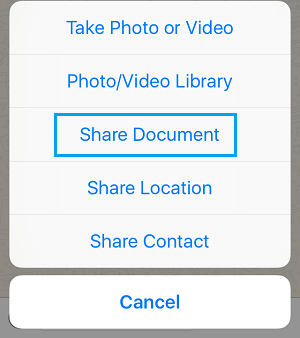 Share Document Option in WhatsApp for iPhone