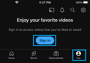Sign In to YouTube on iPhone