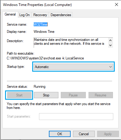 Start Windows Time Service