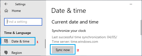 Manually Synchronize Clock Option in Windows 10