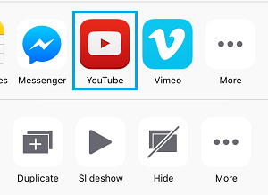 Share Video to YouTube Options On iPhone Photos App