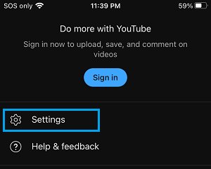 Open YouTube Settings on iPhone