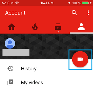 YouTube Upoad Video icon on iPhone