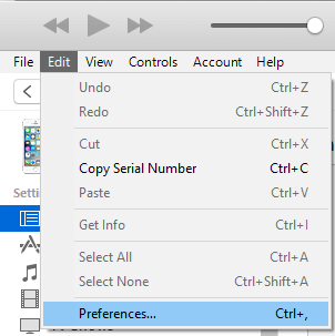 Edit Preferances Option on iTunes
