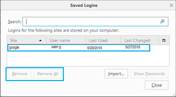 Firefox Saved Logins List