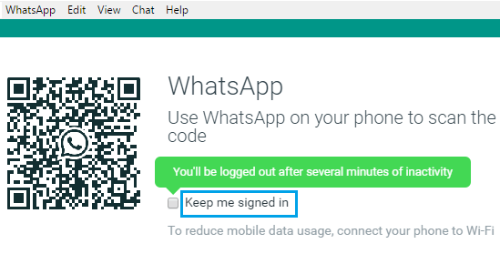 WhatsApp QR Code and Keep Me Signed In Option