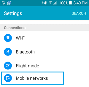 Mobile Networks Option on Android Phone