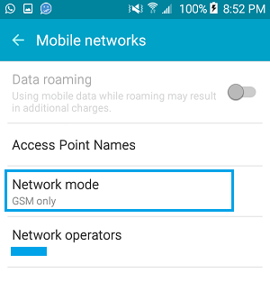 Network Mode Setting On Android Phone