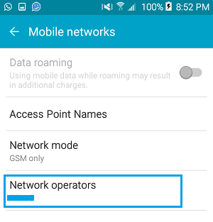 Network Operators Setting On Android Phone