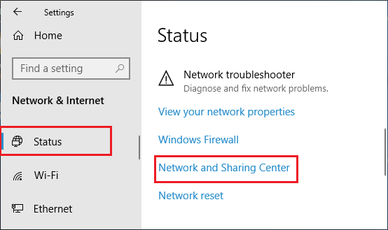 Open Network and Sharing Center in Windows