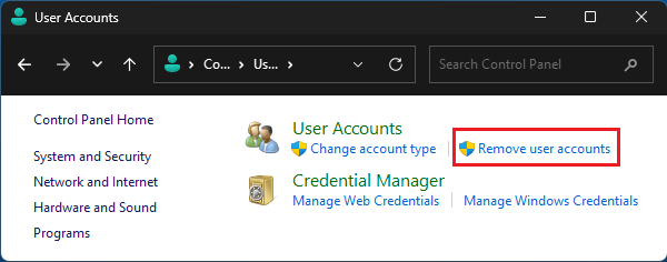 Remove User Accounts Option In Windows Control Panel