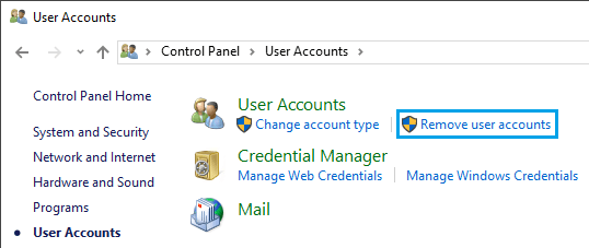 Remove User Accounts Option in Windows 10 Control Panel