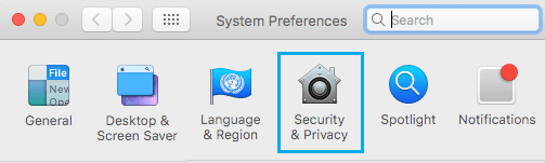 Security & Privacy Settings Option on Mac