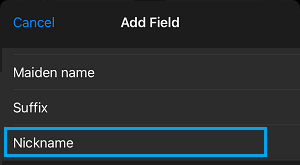 Add Nickname option on iPhone Contacts App