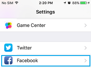 Facebook Settings Tab on iPhone