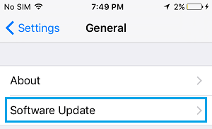 Opción de actualización de software en la pantalla de configuración del iPhone