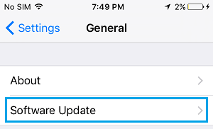 Software Update Option On iPhone