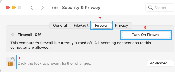 Turn ON Firewall on Mac