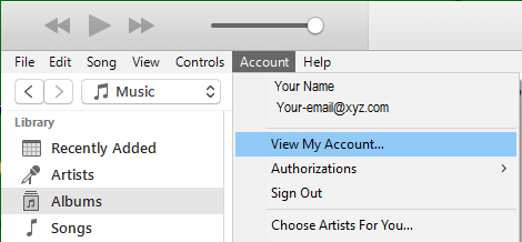 View My Account Tab on iTunes