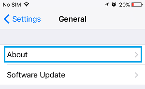 About Option on iPhone Settings Screen