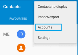 Accounts Option Contacts App on Android