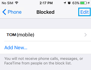 Edit Blocked List on iPhone