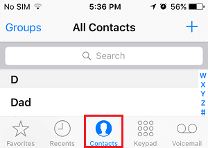 Contacts Option in Phone App on iPhone