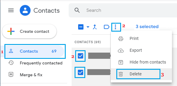 Delete Contacts Option in Gmail on iPhone