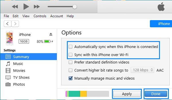 Disable iPhone Auto Sync to iTunes