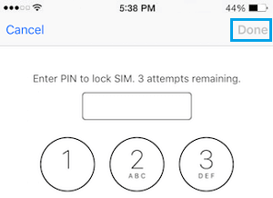 Enter Sim Pin Lock for Sim Card on iPhone