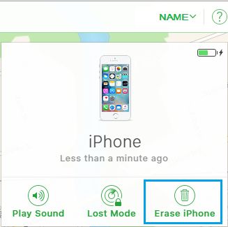 Erase iPhone Option on iCloud