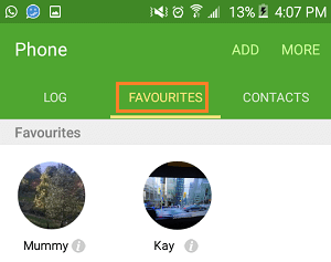 Favorites Tab on Android Phone