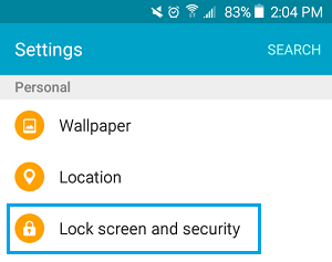 Lock Screen Security and Security Settings Option on Android Phone