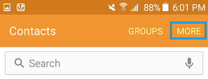 More Option in Contacts Screen on Samsung Galaxy Phone