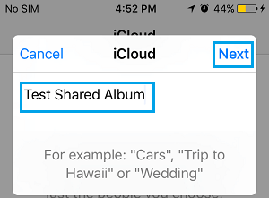 Name of iCloud Shared Album