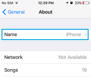 Name Settings Option on iPhone