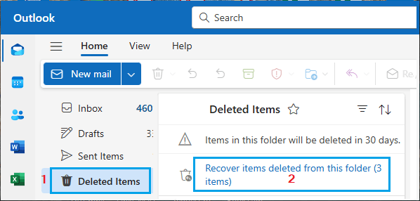 Recover Deleted Items from this folder Option in Outlook