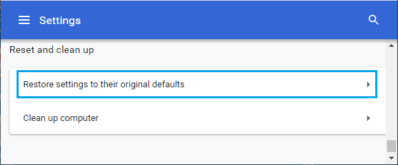 Restore Settings to Default Option in Chrome