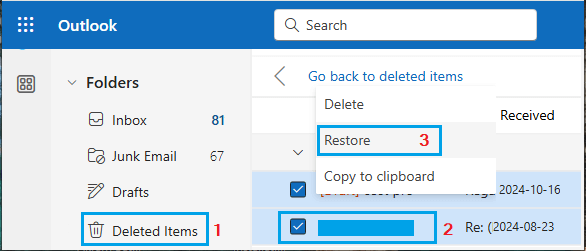 Restore Deleted Emails Option in Outlook