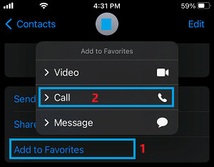 Select Call on Favorites List on iPhone