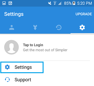 Settings Tab in Simpler Merge App on Android Phone