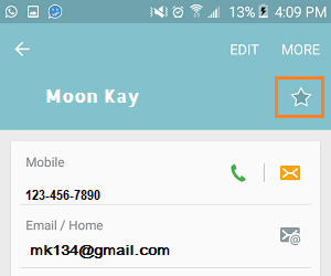 Star Icon on Contact Card Android Phone